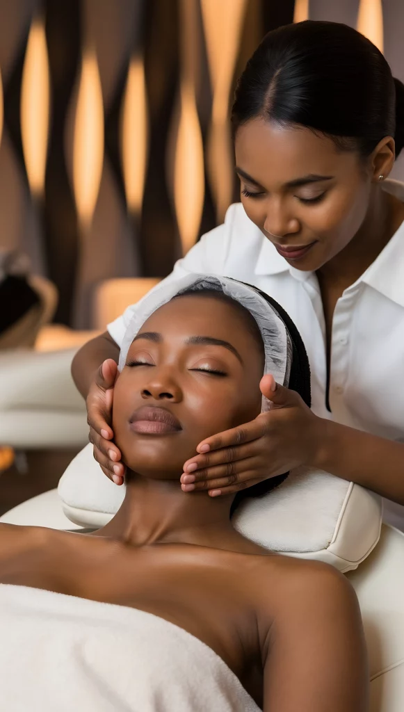 Femme recevant un soin du visage dans un spa, esthéticienne appliquant un masque